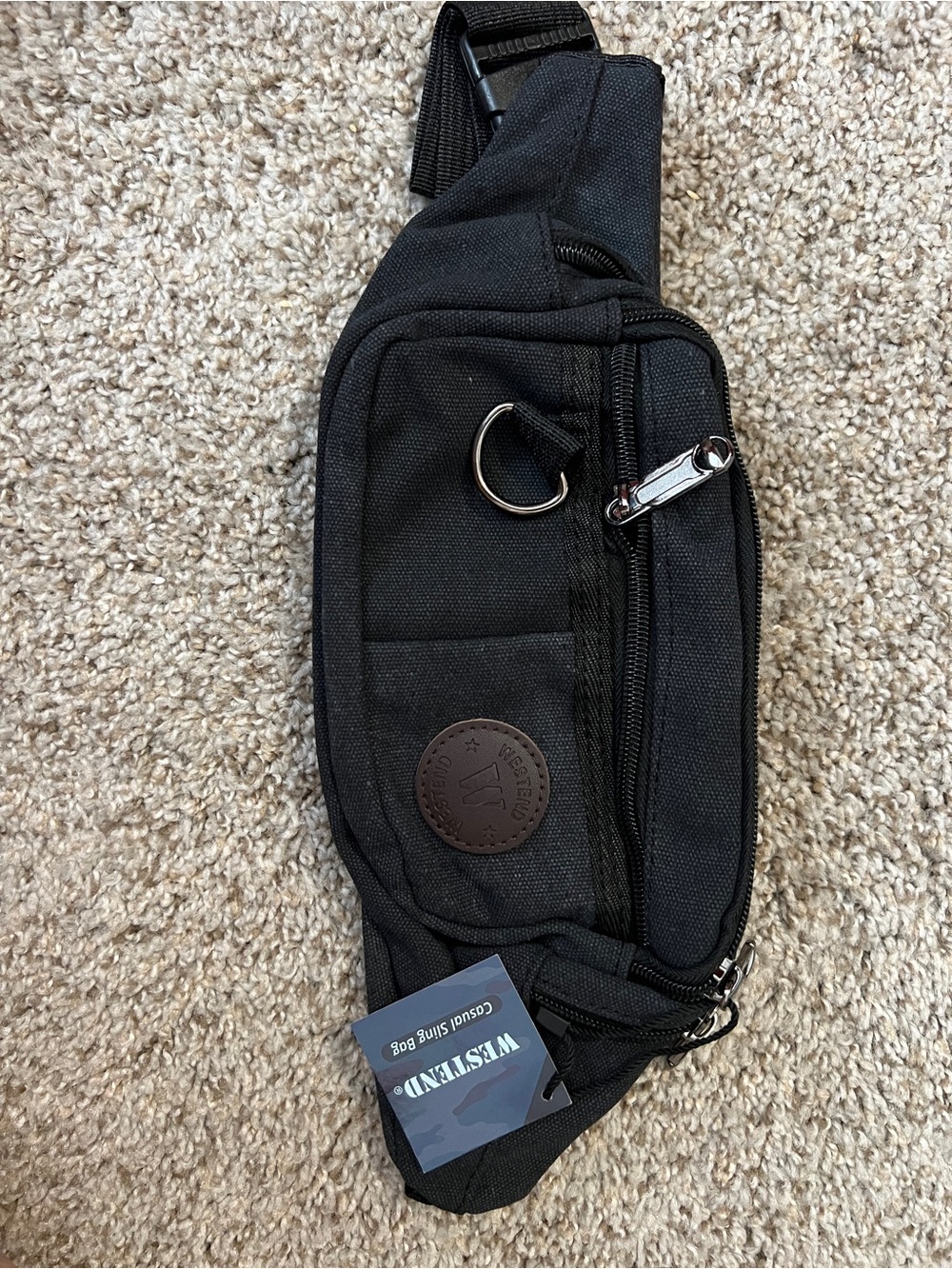 WESTEND Black Men's Casual Sling Belt Bag with Front Zip and D‑Ring